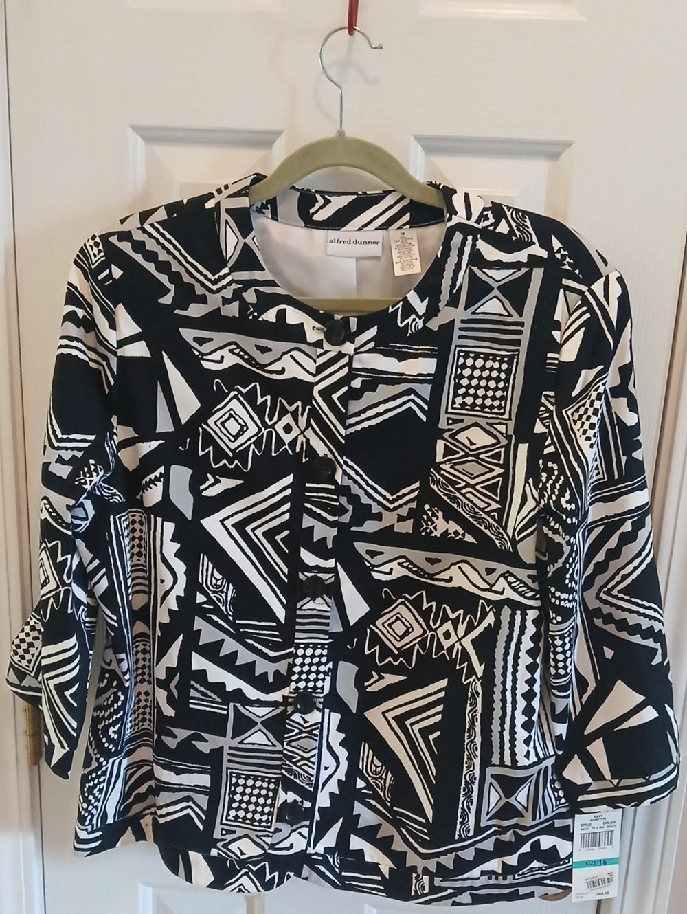Alfred Dunner Black & White Geometric Print Jacket, Size 16